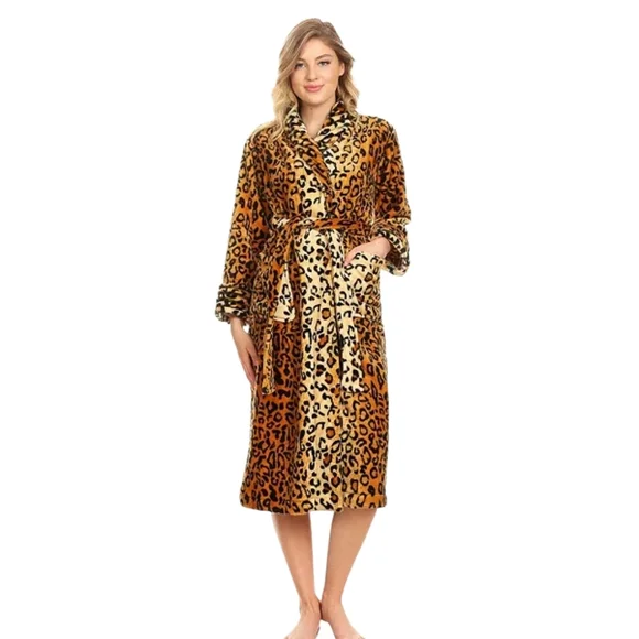 Leopard Print Women's Super Soft Plush Lounge Robe Size L/XL - Picture 2 of 12